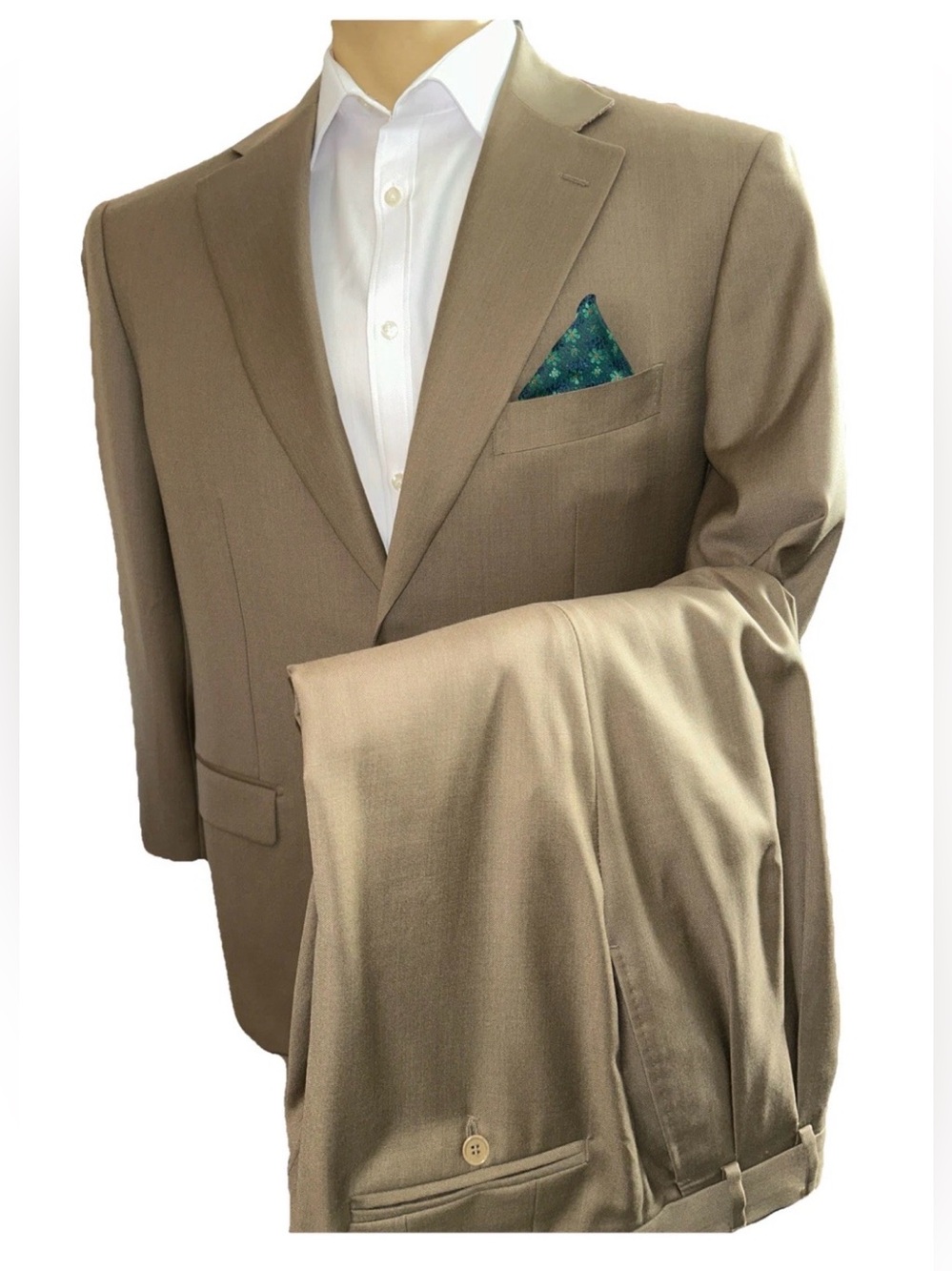 Pal Zileri 2 pc Suit Khaki Satin-Lined Jacket 44R pants 36Wx26L Made in Italy
